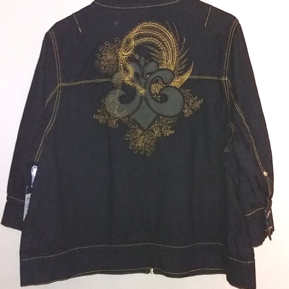 Plus Size Dereon Blue & Gold Jean Jacket (2X) - Picture 3 of 11